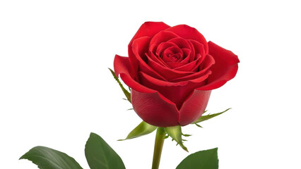 Single Red Rose Flower Bud with Green Stem isolated PNG with Transparent Background