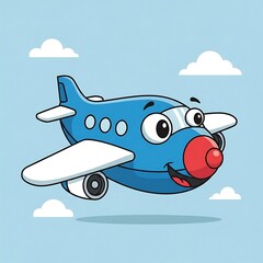Naklejka premium Smiling cartoon airplane flying happily.