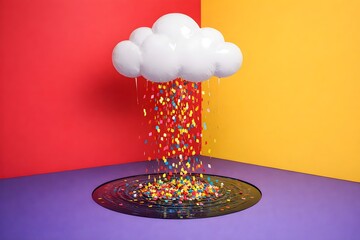 Cloud Balloon Raining Rainbow Confetti