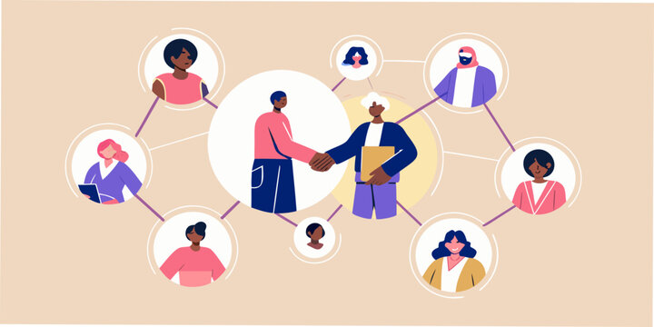 Diverse group of people connected in a network symbolizing collaboration and teamwork