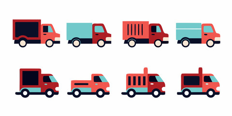 Colorful flat design illustrations of different types of delivery and service trucks © Tusar