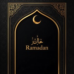 Fototapeta premium Luxury ramadan greeting black gold islamic design