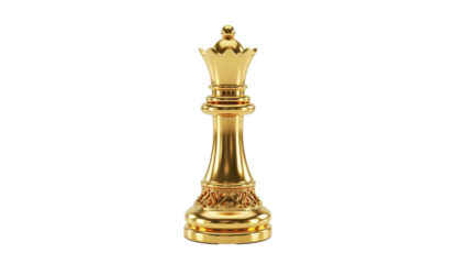 Golden Queen Chess Piece Product Shot isolated PNG with Transparent Background