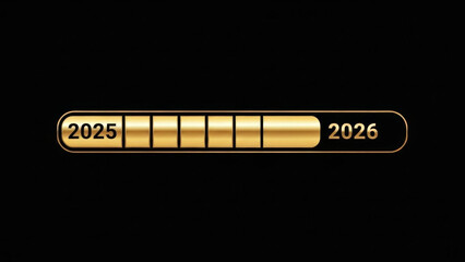 Golden progress bar showing transition from 2025 to 2026, symbolizing end of year and start of new beginning