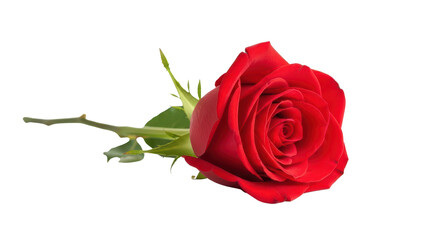 Naklejka premium Single Red Rose Flower with Green Stem isolated PNG with Transparent Background