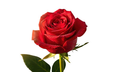 Single Red Rose Flower with Dew Drops isolated PNG with Transparent Background