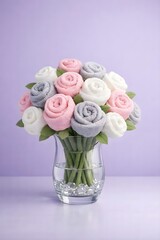 Towel Roses Bouquet in Clear Glass Vase