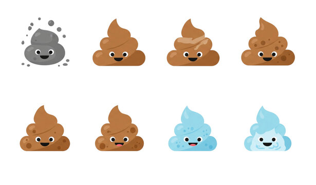 Digestive health stool type chart with cute poop icons flat vector illustration isolated on transparent background