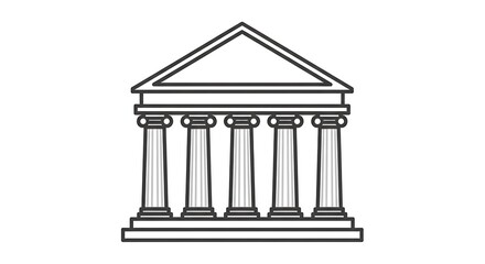 Classic Greek Temple Facade with Ionic Columns and Pediment.