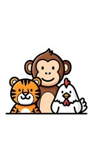 Fototapeta premium Cartoon animals group smiling together.