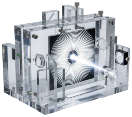 Physics laboratory optics experiment with laser beam isolated on a transparent background