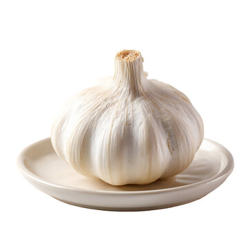 Single fresh garlic bulb in a minimalist setting