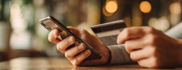 Person using smartphone and credit card for online shopping  