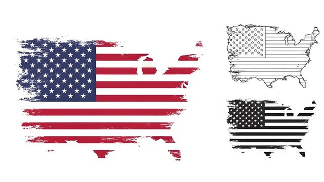Grungy american flag designs on a white background with a map of the usa - Powered by Adobe