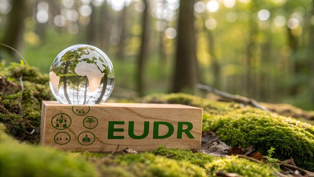 Eudr sustainability symbol in forest - Powered by Adobe