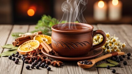 Steaming Hot Chocolate with Spices and Herbs.