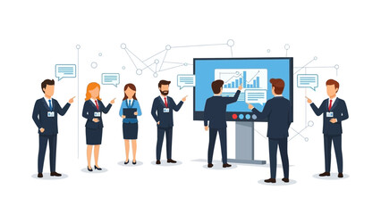 Fototapeta premium Business Meeting Presentation with Data Analysis on Screen