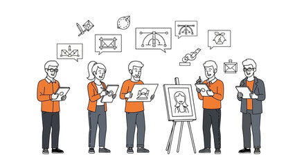 Creative Team Collaborating on Art Project with Digital Tools