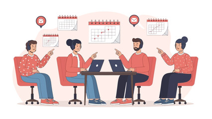 Team Meeting Illustration: Collaboration, Planning, and Scheduling with Calendars