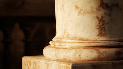 Close-up of an old marble column base
