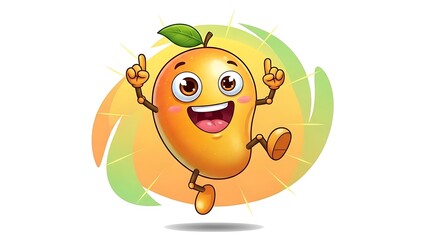 Obraz premium Cheerful cartoon orange character jumping happily.