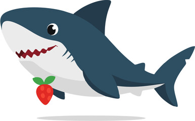 Obraz premium Shark Holding a Strawberry Fruit.