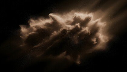 Dramatic Brown Dust Cloud Explosion or Impact Simulation on Black Background