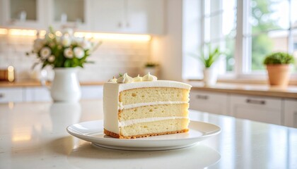 Cake Slice on Kitchen Table in Modern Home Interior