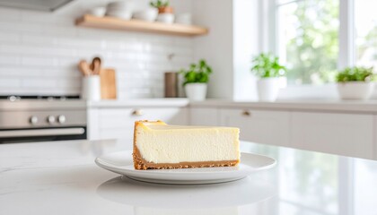 Cake Slice on Kitchen Table in Modern Home Interior