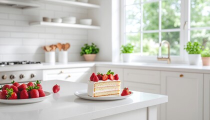 Cake Slice on Kitchen Table in Modern Home Interior
