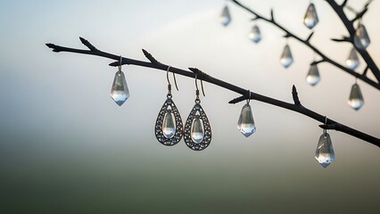 Snow covered tree branches decorated for a festive winter holiday scene