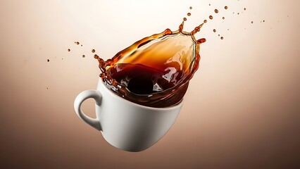 A splash of coffee and cola with milk pouring into a glass, showing a refreshing mix of hot and cold beverages isolated on a white background