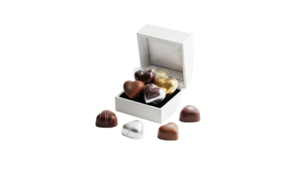 Heart Shaped Chocolate Candies in Open White Gift Box Product Shot isolated PNG with Transparent Background