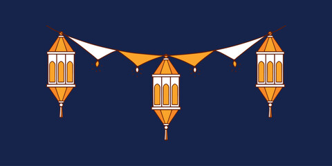 hanging islamic lantern cartoon illustrations © freaky