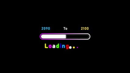 Futuristic loading bar showing progress from year 2090 to 2100 with colorful text future