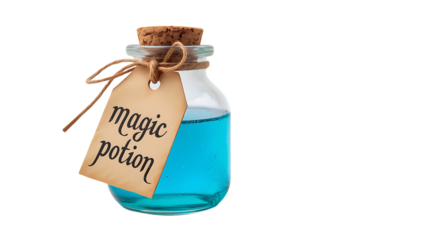 Blue Magic Potion in Glass Jar with Cork Stopper and Label