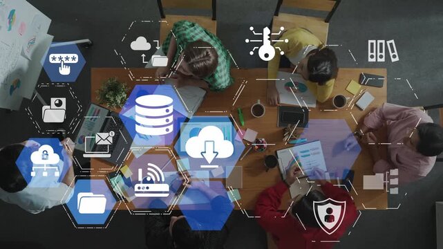 Concept design of managing online documents with cloud storage, digital file management, and secure sharing. Online documents improve workflow, online documents enhance security. Funnel