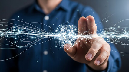 Hand with Digital Particles and Lines.