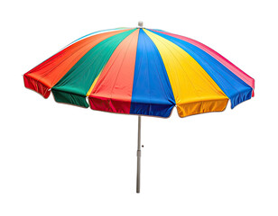 Obraz premium A vibrant rainbow-colored umbrella stands against a black backdrop, top view