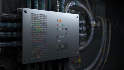 Industrial control panel circuit box with indicator led braided cable metal enclosure status light - Powered by Adobe