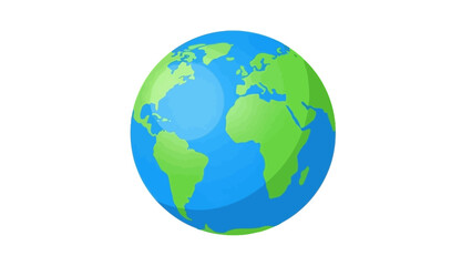Fototapeta premium A vibrant, stylized illustration of planet Earth, showcasing continents in green and oceans in blue, against a clean white background.