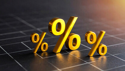 Dark grid with rising golden percentage symbols, representing investment returns and profit growth
