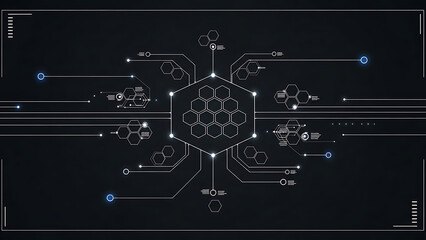 Hexagonal circuit board design elements.