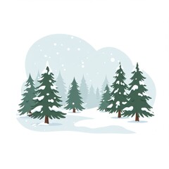 Obraz premium Snowy Pine Forest Winter Landscape Illustration