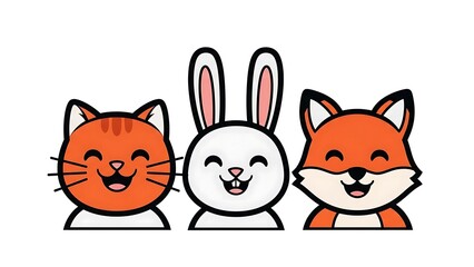 Smiling cartoon animals friends together.