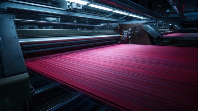 Industrial textile loom weaving vibrant pink magenta fabric industrial weaving machine cool dim