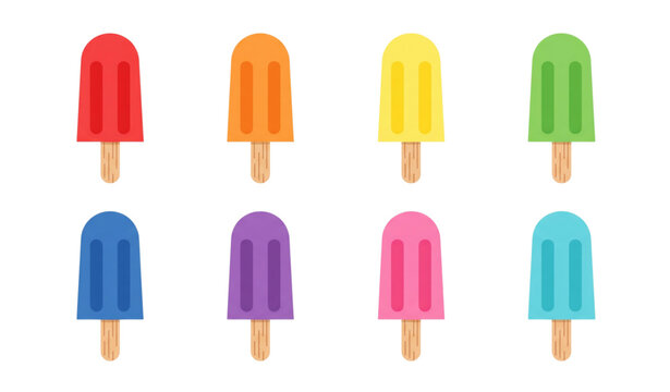 Colored wooden popsicle sticks for counting and color matching flat vector icon set isolated on transparent background