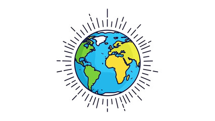A stylized illustration of planet Earth with radiating lines emanating from its surface, symbolizing global connection or energy.