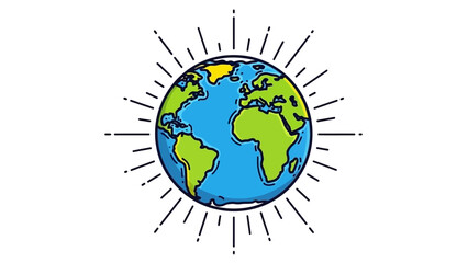 A vibrant illustration of planet Earth with radiating lines symbolizing energy or connection, set against a white background.