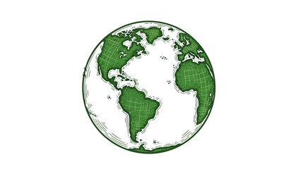 Obraz premium A hand-drawn illustration of planet Earth, emphasizing its green continents and blue oceans.